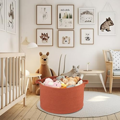 XUANGUO Extra Large Cotton Rope Round Storage Basket 22" x 14" Rustic | Woven basket for blankets, toys, towels, laundry, nursery, living room and pet toy storage. - color: rustic