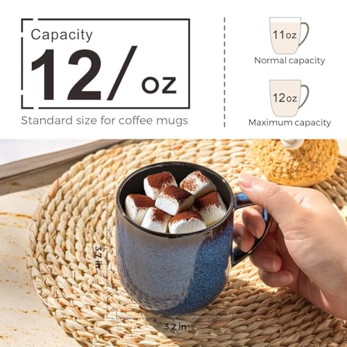 LERATIO Ceramic Coffee Mugs Set of 6,12oz Handmade Coffee Mugs Set | Large Handle for Cappuccino/Latte/Tea/Hot Cocoa,Oven &Dishwasher & Microwave Safe-Blue - color: reactive glaze-4