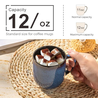 LERATIO Ceramic Coffee Mugs Set of 6,12oz Handmade Coffee Mugs Set | Large Handle for Cappuccino/Latte/Tea/Hot Cocoa,Oven &Dishwasher & Microwave Safe-Blue - color: reactive glaze-4