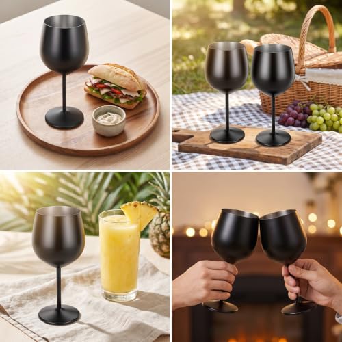 Stainless Steel Wine Glasses Set of 2, 18 oz Unbreakable Black Matte Wine Glass Stemmed Metal Wine Goblets for Outdoor Camping Pool Wedding Party Gift for Wine Lovers