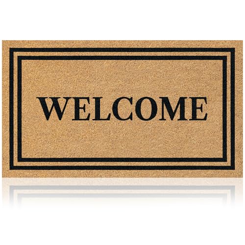 Coir Welcome Mat, Non-Slip, Welcome Classic 6, 17x29 in | 100% Natural Coir, Anti-Shedding, Durable PVC Backing, Traps Dirt and Mud, Indoor and Outdoor Entryway, Easy to Clean - color: Welcome Classic 6