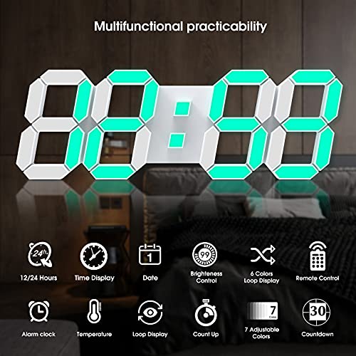 EDUP HOME® 15" Larger 3D LED Wall Clock with Remote Control, 7-Color RGB | Digital Alarm Clock with Adjustable Brightness, 12/24-Hour Time, Date & Temperature Display for Home & Office - color: Rgb Led Wall Clock 15“