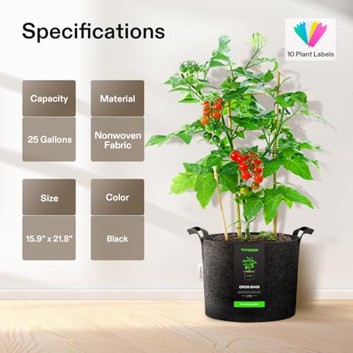 VIVOSUN 5-Pack 25 Gallon Plant Grow Bags Fabric Pots with Handles | 300G Thickened Nonwoven Fabric, Excellent Drainage, Healthy Root Growth, BPA-Free, Reusable - color: Black, size: 25 Gallons