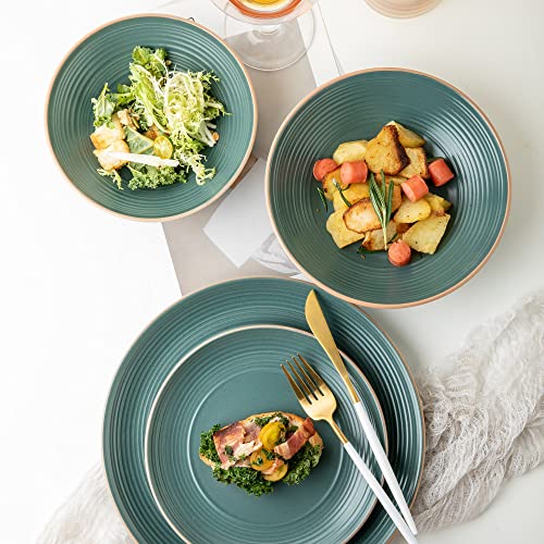 Arora RINGAR Round Stoneware 16pc Dinnerware Set of 4, Dinner Plates, Side Plates, Cereal Bowls, Mugs - Speckle Matte Green (434540) - color: Speckle Matte Green-Bowl/Mug, style: Round-Service for 4(16pcs)