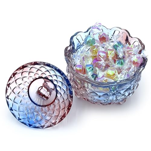 Colorful Crystal Glass Candy Snack Barrel Storage Jar Embossed Luxury Cookie Buffet Canister With Lids Jewelry Box Jar Biscuit Containers(Blue Purple Mixture) - color: Butterfly-Blue Purple Mixture
