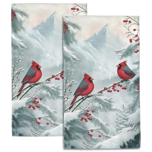 Christmas Bathroom Hand Towels of 2 Pack,Christmas Bird Cardinal on Berries Branch Highly Absorbent Soft Hanging Kitchen Dish Towel Spa Gym Towels for Home Decor & Gift Idea,14"X28" - color: Christmas Bird Cardinal on Berries Branch