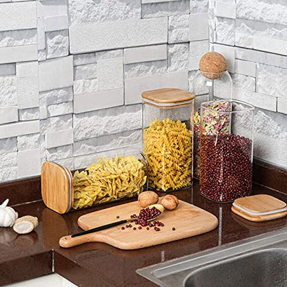 ComSaf Glass Storage Containers wtih Lids 1.6 Qt, Set of 3 Food Storage Jar | Square Kitchen Canisters, Glass Pantry Jars, Pantry Organizers, Dry Food Storage, Tea, Oat, Spice, Coffee, 51oz, BPA Free - size: 1.6Qt*3