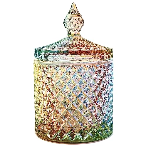 Colorful Crystal Glass Candy Snack Barrel Storage Jar Embossed Luxury Cookie Buffet Canister With Lids Jewelry Box Jar Biscuit Containers - color: Small Cylinder
