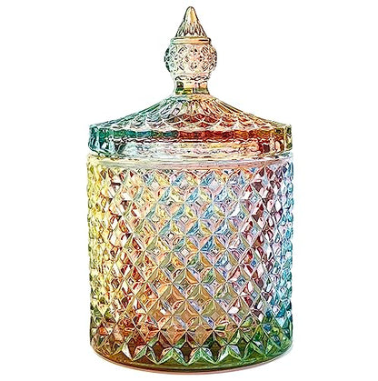 Colorful Crystal Glass Candy Snack Barrel Storage Jar Embossed Luxury Cookie Buffet Canister With Lids Jewelry Box Jar Biscuit Containers - color: Small Cylinder