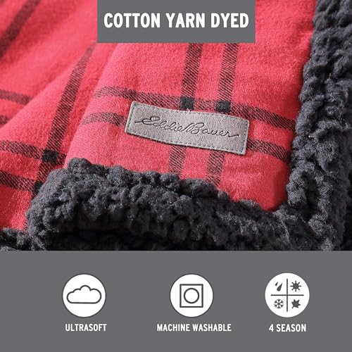 Eddie Bauer - Throw Blanket, Soft & Reversible Cotton Flannel Bedding, Throw Blanket for Couch or Bed (Kettle Falls Red/Black, 50" x 60") - color: Kettle Falls Red/Black