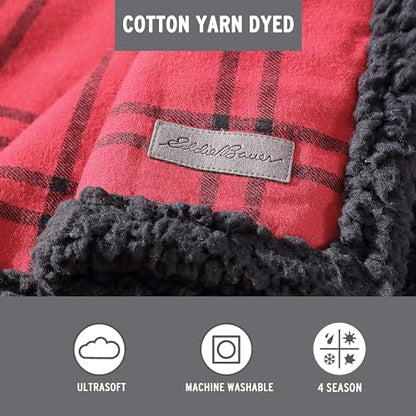 Eddie Bauer - Throw Blanket, Soft & Reversible Cotton Flannel Bedding, Throw Blanket for Couch or Bed (Kettle Falls Red/Black, 50" x 60") - color: Kettle Falls Red/Black