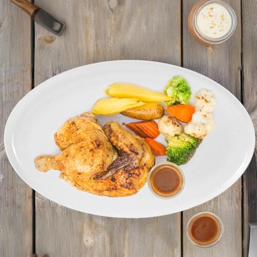Webbylee ‌16" Melamine Oval Platter Set of 2 - Lightweight Durable Serving Tray for Party, Catering & Home | Dishwasher Safe, Fits Turkey/Charcuterie-White & Brown - color: White-Brown / 16-O, size: 15.8-inch