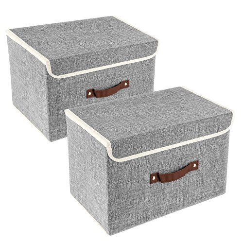 Collapsible Storage Boxes, Washable Fabric Storage Bins with Lids, 14.9x9.8x9.8 inches, 2 Pack, Gray - color: Gray, size: 2-Pack Medium