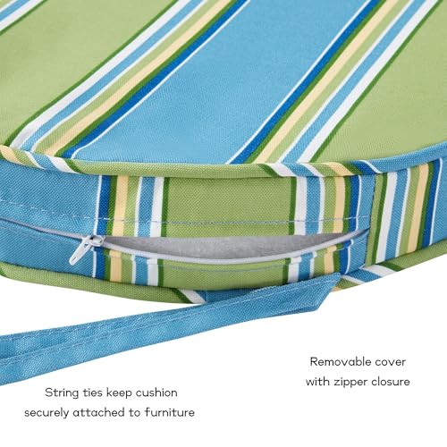 Greendale Home Fashions Set of 2 Outdoor 18 inch Round Patio Dining Chair Pads – Comfortable Fiber-Filled Seat Cushions with Ties, Reversible Polyester Fabric, Cayman Stripe - color: Cayman Stripe