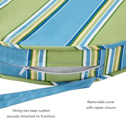 Greendale Home Fashions Set of 2 Outdoor 18 inch Round Patio Dining Chair Pads – Comfortable Fiber-Filled Seat Cushions with Ties, Reversible Polyester Fabric, Cayman Stripe - color: Cayman Stripe