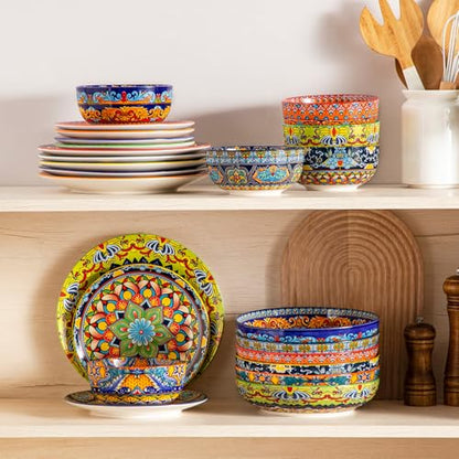 vancasso 24-Piece Dinnerware Sets,Plates & Bowls Sets Service for 6, Bohemian Porcelain Dishes Set for 6, Kitchen Dinner Set,Microwave & Dishwasher Safe, Scratch Resistant,Series KRVI - size: Service for 6 (24 Pcs)