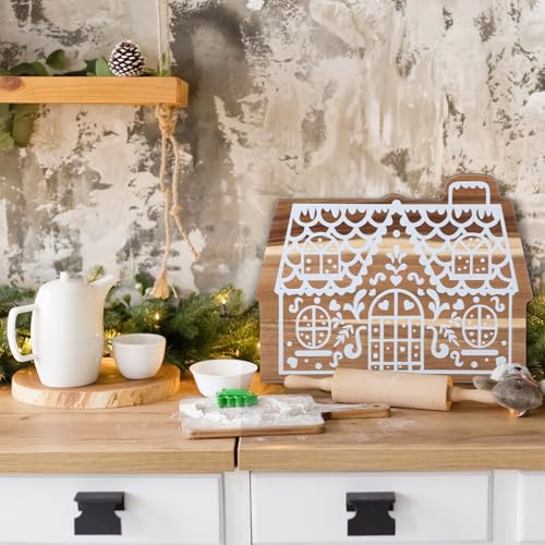 Christmas Gingerbread House Cutting Board Acacia Wood Serving Board Wooden Serving Platter Tray Cheese Fruit Bread Christmas Holiday Xmas Kitchen Decoration - style: Christmas Gingerbread House