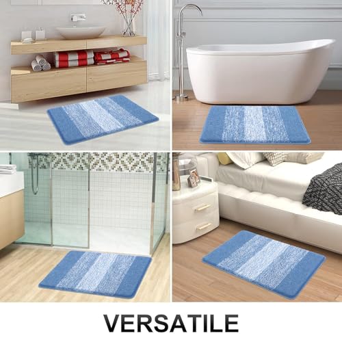 Bsmathom Bathroom Rug Set 5 Piece, Plush Microfiber Bath Mat, Blue | Extra Water Absorbent, Non Slip Washable Runner Bath Rugs with Toilet Lid Cover and U-shaped Contour Toilet Mat - color: Blue, size: 18"x26"+20"x31"+20"x48"+U20"x24"+Cover19"x21"
