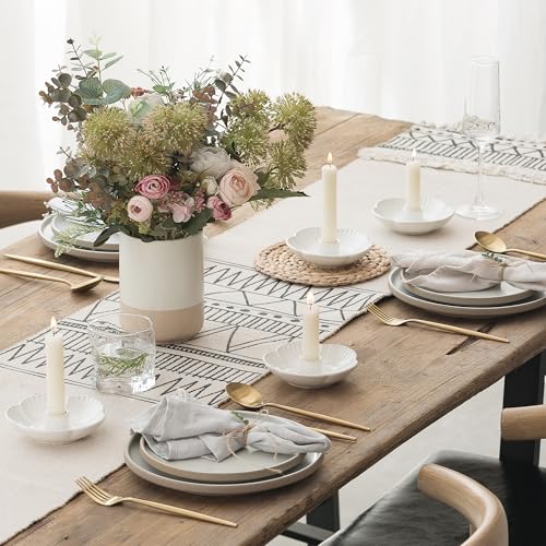 Ceramic Taper Candle Holder, 4.72 in Polished Round Base Tray | Use with incense or palo santo to create a calm tabletop setting for dinners, meditation or seasonal displays. - color: White