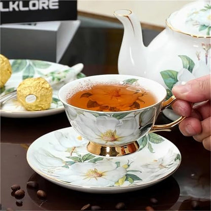 Strictly Bone China Coffee Cup and Saucer Set Ceramic British Afternoon Tea - color: C
