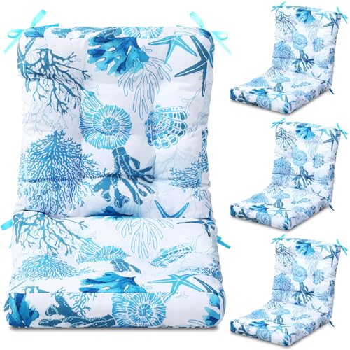 Hoteam 4 Set Outdoor Patio Chair Cushions 20 x 42 in Deep Seat Waterproof Patio Cushions Set for Furniture Replacement Removable Seat and Back (Ocean) - style: Ocean