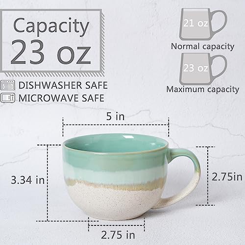 Bosmarlin Ceramic Jumbo Coffee Mug Set of 2, 23 Oz, Large Mug Soup Bowls with Handles, Dishwasher and Microwave Safe (Mint Green) - color: Mint Green