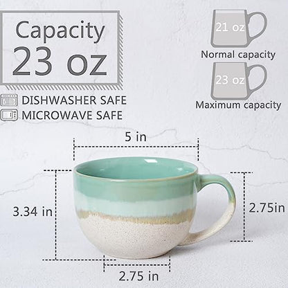 Bosmarlin Ceramic Jumbo Coffee Mug Set of 2, 23 Oz, Large Mug Soup Bowls with Handles, Dishwasher and Microwave Safe (Mint Green) - color: Mint Green