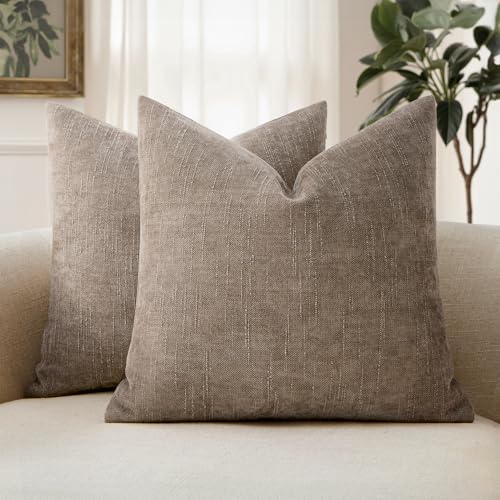 MIULEE Textured Chenille Throw Pillow Covers 18x18 Inch Light Taupe | Pack of 2 Decorative Soft Throw Pillows, Solid Textured Cushion Covers, Modern Home Decor for Couch Sofa Bedroom Living Room - color: Light Taupe, size: 18" x 18" (Pack of 2)