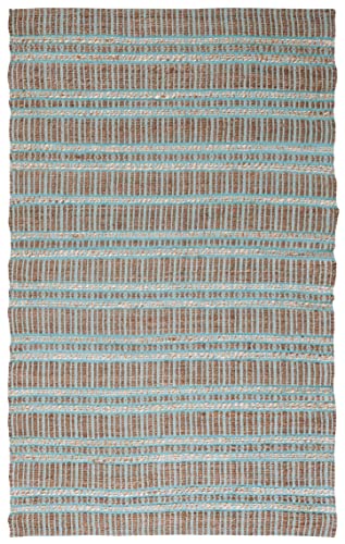 SAFAVIEH Natural Fiber Collection Area Rug - 5' x 8', Teal & Natural, Handmade Flat Weave Stripe Jute & Cotton Jute, Ideal for High Traffic Areas in Living Room, Bedroom (NFB651K) - color: Teal/Natural, size: 5' x 8' (Rectangular)