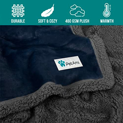 PetAmi Dog Blanket Small Medium Pet Cat Puppy Kitten, 40x29 Mini, Blue Gray | 460 GSM, Soft Sherpa Fleece Throw, Reversible Plush Couch Cover Protector Crate Carrier Sofa Bed Car Seat, Machine Washable - color: Navy/Gray Sherpa, size: Medium - 29 X 40 Inc