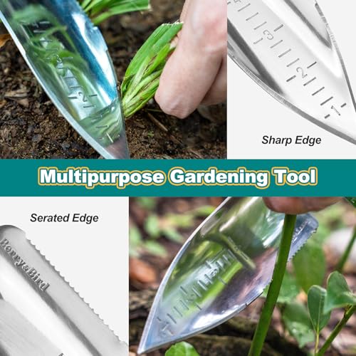 Berry&Bird Potting Trowel, Stainless Steel Serrated Hand Shovel, Wood Handle Garden Trowel Tool with Measuring Scale for Effortless Digging,Roots，Planting, Cutting and Transplanting - color: Potting Trowel