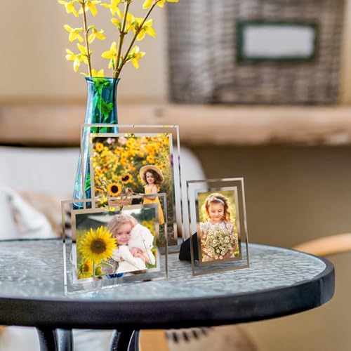 Hoikwo 10 Pack Glass Picture Frame with Two 8x10, Four 5x7, Four 4x6, Multi Sizes Silver Photo Frames, Only for Tabletop Display Vertically or Horizontally - size: Mix Sizes-10 Frames