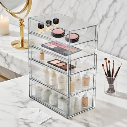 Prsildan Hair Accessories Organizer Acrylic Drawer with 5 Small Drawers | Clear, For Bathroom Vanity Office Desk, Jewelry Makeup Storage - size: 5 Drawers