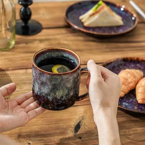 Ceramic Coffee Mugs - 12 Ounces Ceramic Mugs - Tea Cups with Handle - Funny Cappuccino Cups - Dishwasher Safe, Set of 4 - color: Speckled Black Purple