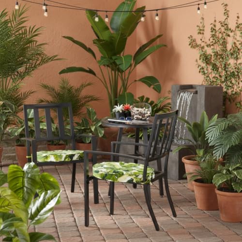 Set of 2 Outdoor 18 inch Round Patio Dining Chair Pads – Comfortable Fiber-Filled Seat Cushions with Ties, Reversible Polyester Fabric, Palm Leaves White - color: Palm Leaves White