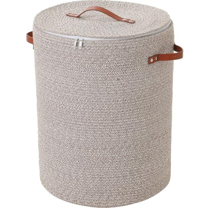 16"x20" Extra Large Cotton Rope Basket with Zipper Lid, Woven Laundry Hamper and Blanket Storage Basket, Round Clothes Bin for Living Room Bedroom, Camel & White Mix - color: All Deep Camel White Mix