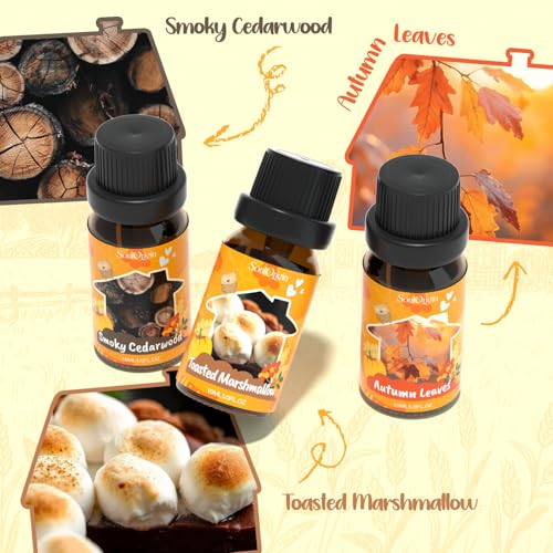 Soulorigin Fall Cozy Cabin Fragrance Oils Set, Essential Oil for Diffuser, Use for Soap Candle Making-Smoky Cedar Wood, Roasted Marshmallows, Autumn Leaves, Warm Flannel, Fireplace Time, Pumpkin Patch - color: Cozy Cabin