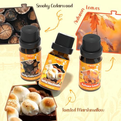 Soulorigin Fall Cozy Cabin Fragrance Oils Set, Essential Oil for Diffuser, Use for Soap Candle Making-Smoky Cedar Wood, Roasted Marshmallows, Autumn Leaves, Warm Flannel, Fireplace Time, Pumpkin Patch - color: Cozy Cabin