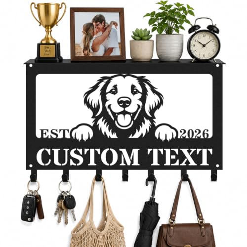 Personalized Name Key Holder with Shelf for Dog Lover Gift | Key Bag Organizor, Custom Pet Name Dog Leash Holder Wall Mount, Coat Rack for Entryway Hallway - color: Color 06