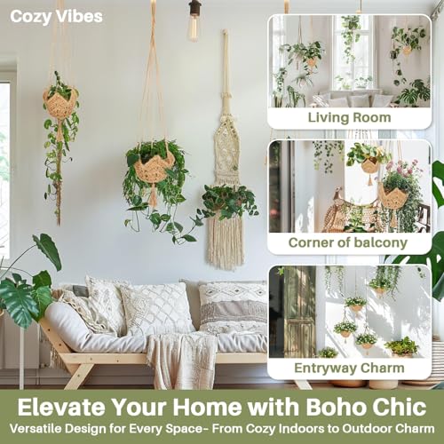 RAINFLOW Indoor Macrame Plant Hangers 2 Pack, Jute Plant Holders