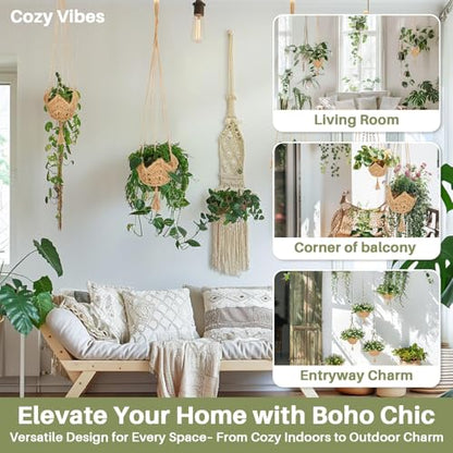 RAINFLOW Indoor Macrame Plant Hangers 2 Pack, Jute Plant Holders