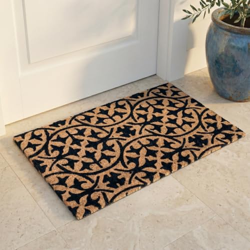 Fab Habitat Non Slip Doormat - Durable, Thin - Natural Coir & Rubber - Entryway, Front Door, Porch, Patio - Blue Tile Dark Blue (18" x 30" Non-Slip) - color: Blue Tile - Dark Navy, size: Large (18 x 30 inch) - Extra Thin, Low Profile