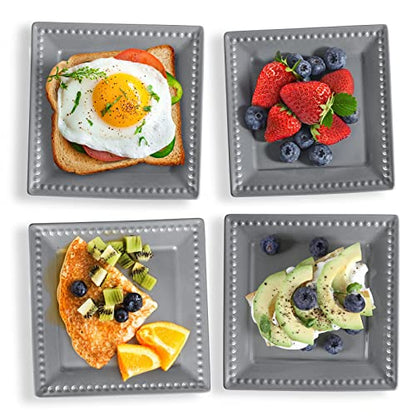 Embossed Appetizer and Dessert Plates, Set of 4, 6 inch Grey Square Dinner Plates for Snack and Restaurant, Dishwasher, Microwave Safe - color: 6 inch-Grey- Dot-4pcs