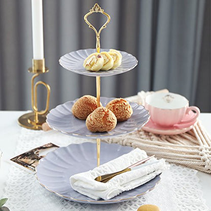 Sweejar 3 Tier Ceramic Cake Stand Wedding, Dessert Cupcake Stand for Tea Party Serving Platter (Purple) - color: Purple
