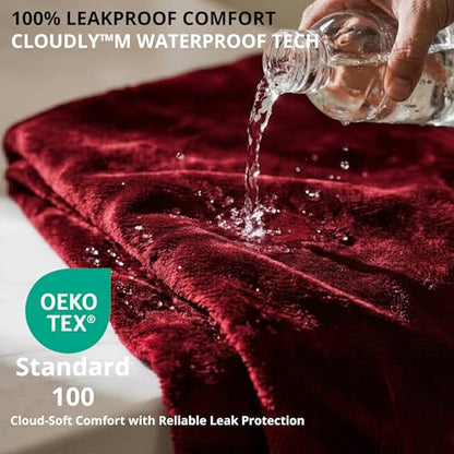 Waterproof Blanket for Bed, 60" x 80" Waterproof Throw Blanket, Leakproof Bed Protector, Absorbent, Spill Proof, Stain Resistant, Reversible Sherpa & Micro Velvet, Machine Washable - color: Red