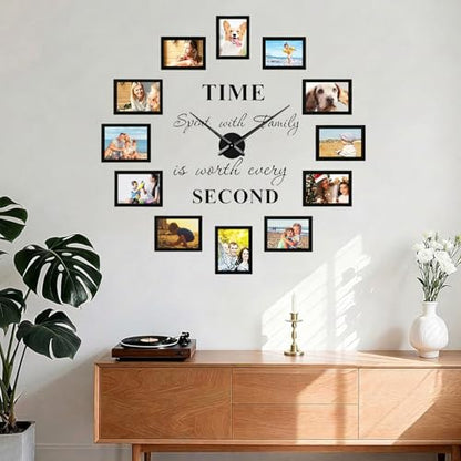 Family Picture Frames Collage Wall Decor - 4x6 Collage Picture Frames Photo Frame for Wall Picture Frame DIY Black Large Clocks for Living Room Decor