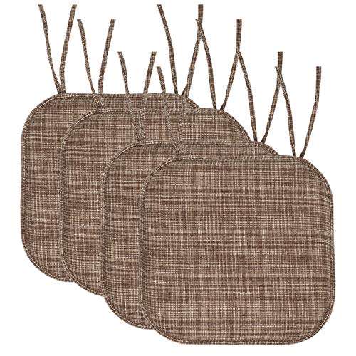Sweet Home Collection Chair Cushion Memory Foam Pads with Ties Honeycomb Pattern Slip Non Skid Rubber Back Rounded Square 16" x 16" Seat Cover, 4 Pack, Aria Dark Brown - color: Aria Dark Brown, size: 4 Count (Pack of 1)