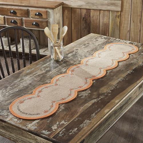 VHC Brands Harvest Blessings Natural Stencil Pumpkin Table Runner 12x60 Braided Cotton, Kitchen Dining Table Holiday Decoration, Decor for Fall and Thanksgiving - size: 12x60, style: Harvest Pumpkin