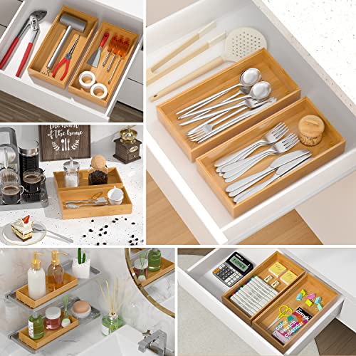 VeyFey Silverware Tray for Drawer, Stackable Kitchen Bamboo Drawer Organizer 12" x 6" x 2" Set of 2 - size: 12" x 6" x 2"