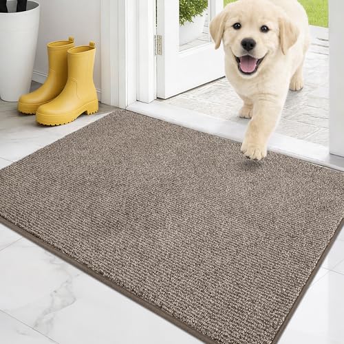 PURRUGS Dirt Trapping Indoor Door Mat, 20" x 31.5", Heathered Beige | Machine Washable, Non-Slip, Waterproof TPR Backing, Super Absorbent, Low Profile, Entryway Rug for Muddy Paws and Shoes - color: Heathered Beige, size: 20" X 31.5" (Rectangular)
